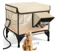 Casa para gatos climatizada con dos salidas, ventana de techo, diseño elevado para refugio de invierno al aire libre de gatos salvajes y de granero
