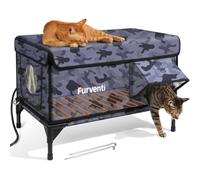Casa para gatos climatizada para exteriores en invierno, extremadamente aislada y resistente a la intemperie, refugio elevado para gatos salvajes con aleros impermeables y puerta de escape para gatos