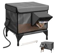 Casa para gatos climatizada para exteriores, refugio aislado resistente a la intemperie con aleros impermeables y puerta de escape, elevada para gatos callejeros salvajes, protección al aire libre