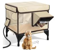 Casa para gatos climatizada para invierno al aire libre, refugio aislado para gatos salvajes con dos salidas y puerta de escape con cerradura magnética, impermeable