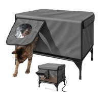 Casa para gatos climatizada para invierno, refugio al aire libre aislado impermeable con calentador, puerta de escape segura para gatos salvajes y graneros