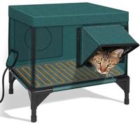 Casa para gatos climatizada, refugio elevado aislado resistente a la intemperie con aleros impermeables y puerta de escape para gatos callejeros y salvajes