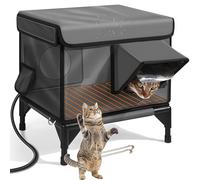 Casa para gatos climatizada resistente a la intemperie para invierno, refugio aislado al aire libre con almohadilla térmica y puerta de escape segura para gatos callejeros