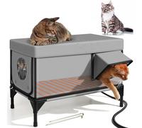 Casa para Gatos con Calefacción Al Aire Libre, Caseta para Mascotas Impermeable A Prueba De Viento, con Almohadilla Térmica Y Base Elevada, Refugio para Gatos Salvajes, con Puerta De Escape L