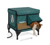 Casa para gatos con calefacción para exteriores en invierno, extremadamente aislada y resistente a la intemperie, refugio elevado para gatos salvajes con aleros impermeables y puerta de escape para