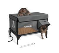 Casa para gatos con calefacción para exteriores en invierno, extremadamente aislada y resistente a la intemperie, refugio elevado para gatos salvajes con aleros impermeables y puerta de escape para