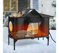 Casa para gatos con calefacción para exteriores, resistente a la intemperie, con almohadilla térmica, casas aisladas para gatos al aire libre, puerta de escape segura, casa de gatos con calefacción