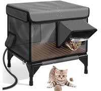 Casa para gatos con calefacción, refugio aislado al aire libre con dos salidas, diseño resistente a la intemperie, puerta de escape segura y cerradura magnética para gatos callejeros y de granero