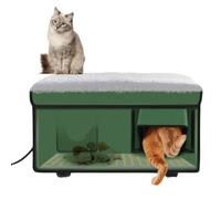 Casa para gatos con calefacción, refugio aislado al aire libre con dos salidas, diseño resistente a la intemperie, puerta de escape segura y cerradura magnética para gatos salvajes