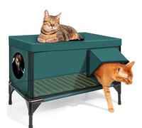 Casa para gatos con calefacción, refugio aislado al aire libre con salidas dobles, diseño resistente a la intemperie para gatos salvajes, incluye puerta de escape segura y cerradura magnética para
