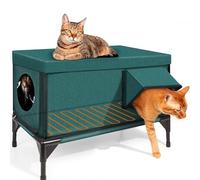 Casa para Gatos con Calefacción Y Base Elevada, Refugio Aislado para Gatos En El Exterior con Dos Salidas, Casa para Gatos En El Exterior En Invierno con Puerta De Escape Segura M(53 * 33 * 30cm)