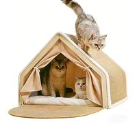 Casa para gatos con tabla rascadora, 2 en 1 de madera de sisal, tabla para rascar, tienda de campaña para gatos, acogedora cueva interior para gatos para 2 gatos, refugio