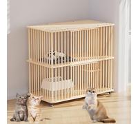 Casa para Gatos de Gran Espacio con Ruedas, Condominio para Gatos de 2/3 Capas, Recinto para Gatos de Interior, Ventilación por Todos Lados(44x22x42.5in)