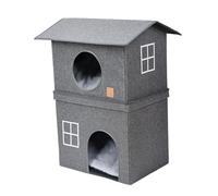 Casa para gatos de interior, cabaña semicerrada de 2 niveles, casa para gatitos para animales pequeños, relajación, descanso, siesta, rascado