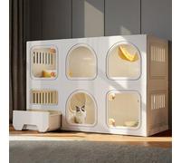 Casa para gatos de interior de varios niveles con ventana transparente y cerraduras de perilla seguras para una vida segura y cómoda de las mascotas