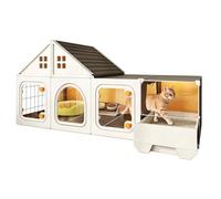 Casa para Gatos De Interior Recinto para Gatos con Paneles Transparentes, Casa de Juegos para Gatos con Arenero Integrado Espacio de Descanso y Zona Privada para Gatos(Gray,140x46x58cm)