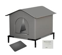 Casa para gatos exterior con almohadilla aislante, 40 x 33 cm, resistente al invierno, resistente al agua, alojamiento para gatos con apertura de puerta y pies, tela oxford para estaciones frías al