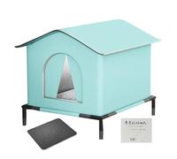 Casa para Gatos Exterior, Refugio PortáTil Aislado para G-Atos De Tela Oxford con Alfombrilla, C-Aseta Elevada para Mascotas para JardíN Patio CéSped Porche Terraza (Azul)