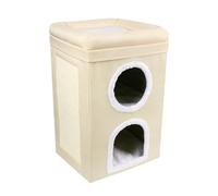 Casa para gatos para interiores, condominio para gatos de 2 capas con tabla para rascar, plegable, grande, cuevas de cama para gatitos, acogedora tienda de campaña iglú para mascotas, cueva para