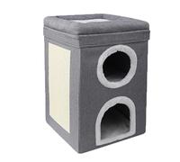 Casa para gatos para interiores, condominio para gatos de 2 capas con tabla para rascar, plegable, grande, cuevas de cama para gatitos, acogedora tienda de campaña de iglú para mascotas, cueva para