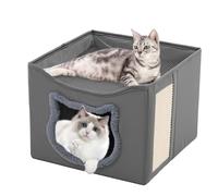 Casa para gatos para interiores, cueva grande para gatos con tabla de rascar para gatos, casa plegable para gatos con cubo, camas para gatos con cojín para gatos, perros pequeños, cachorros y mascotas