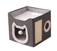 Casa para gatos para interiores - Muebles de refugio plegables, dos pisos, gran cueva, cama, refugio, cabaña con tabla rascador y pelota, para interior y exterior en invierno