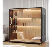 Casa para gatos para interiores y exteriores con ruedas bloqueables, villa de madera para gatos con vidrio templado, espacioso condominio para gatos para uso en interiores