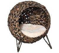 Casa para Gatos PawHut de ratán con Cojines Lugar para Dormir para Gatos Cueva para Gatos con Patas elevadas Marrón Ø52 x 58 cm