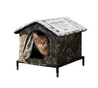 Casa para gatos - Refugio para gatos callejeros con cortina transparente extraíble, para porche de granero exterior con patas, color gris, talla A M