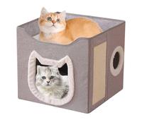 Casa para gatos, refugio plegable para animales muebles, cabaña acogedora de 2 capas con rascador y pelota, para uso interior exterior e invierno