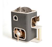 Casa para Gatos Relaxdays 2 Pisos, Cueva con Pelota y rascador, 58x57,5x35 cm, Interior, Tela, Gris