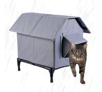 Casa para gatos salvajes al aire libre, impermeable, para exteriores, elevada, estación de alimentación para gatos, para exteriores, balcón, patio, jardín, césped, carretera