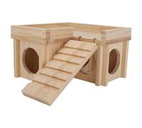Casa para Hámster Cabaña Escondite de Madera de Varias Habitaciones con Escalera para Mascotas Pequeñas Oso Dorado Hámsteres Enanos Sirios Troncos Naturales 20x12x20cm