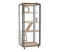 Casa para mascotas Casa para mascotas Casa panorámica de vidrio para gatos Casa con jaula para gatos con espacio grande Casa práctica de madera para gatos Casa para gatos de interior para mascotas (D)