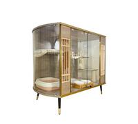 Casa para mascotas Casa para mascotas Gato Curvo Panorámico Villa para gatos Vidrio Transparente Gabinete de madera de lujo para gatos Casa para gatos Café para gatos Jaula para nidos para gatos Villa