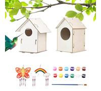 Casa para pájaros al Aire Libre, Kits de casita para pájaros para niños - Juego de 2 Juegos de casita para de Madera con Pinturas y Pinceles, Manualidades para niños | Juguete Educativo al Air