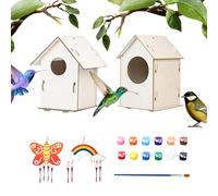 Casa para pájaros, Casa para pájaros al Aire Libre - Juego de 2 Juegos de casita para de Madera con Pinturas y Pinceles, Manualidades para niños | Kit de Pintura de Casas, Juguetes al Aire lib