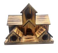 Casa para pájaros, casa para pájaros para exteriores, 6 agujeros, gran espacio, hecha a mano, de madera, para colibrí, decoración de patio, patio, color madera