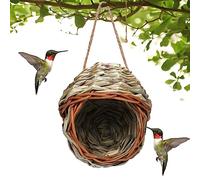 Casa para pájaros de hierba, nido de pájaros de caña tejida a mano, observación de aves en el patio trasero y vida silvestre, casa de pájaros con ventana, casas de colibrí para anidar ventanas de