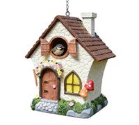 Casa para Pájaros de Resina - 21 cm, A Prueba de Viento y Decorativo,con Cadena, Impermeable y Pintado a Mano - para Carbonero Común, Choquín, en Jardín Exterior