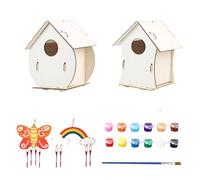 Casa para pájaros, kit de casa de pájaros de madera, pintura y pinceles incluidos, 2 juegos para montaje creativo, artes y manualidades educativas, para niños de 4 a 8 años, diversión al aire libre