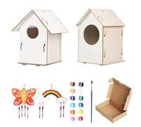 Casa para pájaros, kit de casa de pájaros de madera, pintura y pinceles incluidos, 2 juegos para montaje creativo, artes y manualidades educativas, para niños de 4 a 8 años, diversión al aire libre