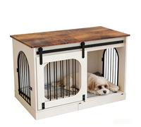 Casa para Perro de Diseño, 100CM Jaula Grande con 3 Entradas, Cueva Robusta con Barrotes Antimordida, Refugio Interior para Razas Medianas/Grandes, Blanco