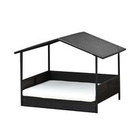 Casa para perros PawHut de ratán, cama para perros, almohada, forma de casa, casa para perros de exterior, acero y plástico Chocolate