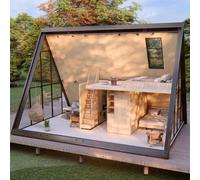 Casa pequeña prefabricada de lujo con techo triangular - Moderna estructura modular de madera y acero - Villa compacta de alta gama para residencial, vacaciones o vida fuera de la red