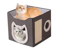 Casa plegable para gatos | Tienda de muebles para gatitos | Cabaña acogedora de 2 capas con rascador y bola | para gatos perros y animales domésticos de interior y exterior