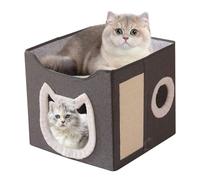 Casa plegable para gatos, tienda de muebles para gatitos - Cabaña acogedora de 2 capas con rascador y bola - para uso interior exterior e invierno