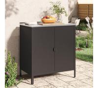 casa.pro Armario Exterior Bolognano con Patas Nivelables 1 Estante Interior para Terraza Jardín Uso Interior y Exterior Almacenaje en el Jardín 92 x 80 x 50 cm Acero - Negro/Plateado