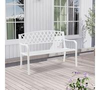 casa.pro Banco de Jardín Exterior Opsasar Diseño Clásico Resistente Sofá de 3 Plazas con Respaldo y Reposabrazos para Terraza Patio máx. 300 kg Acero 127 x 54 x 88 cm - Blanco