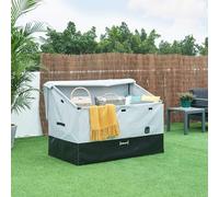 casa.pro Baúl Almacenaje Exterior Alanno Caja de Almacenamiento Arcón Jardín Terraza con Asas Capacidad 850 L Fijación con Velcro Lona 100% Poliéster Impermeable Acero 147x86x109 cm - Gris/Negro